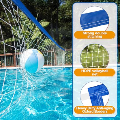 15x3FT Pool Volleyball Net for Inground Pools with 6 Metal Buckle Webbing Straps, 2026 Newly Upgraded Volley Ball Net for Outdoor Pool, Summer Pool Floaties Party Gift for Adults and Family(Net Only)
