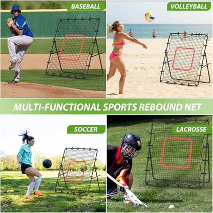 LIANTRAL Baseball Rebounder Net 4 x 4.5FT - Portable Bounce Back Trainer for Soccer, Volleyball, Softball & Lacrosse, Adjustable Kickback Target Goal for Shooting, Passing & Control Training