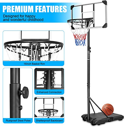 Portable Basketball Hoop System 5.6–7ft Adjustable Basketball Goal with 28 Inch Shatterproof Backboard, Heavy Duty Basketball Stand with Wheels, Indoor Outdoor Basketball Hoop for Kids Youth Driveway