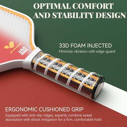 JOJOLEMON Pickleball Paddles, Carbon Fiber Pickleball Paddle with a 16mm Shark Power Polymer Core, The Pickleball Rackets Designed for Ultimate Spin & Consistency