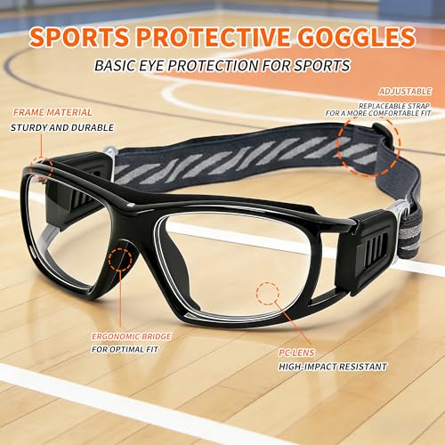 SooGree Sport Glasses for Men Women Basketball Football Sport Goggles Anti Fog Shock Collision Wearable Glasses - color: Black Frame Black Pad