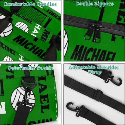 Custom Volleyball Gym Bag Duffel Bag for Women Men, Personalized Name Sport Bag Overnight Bags Customized Travel Weekender Bag, Dark Green - color: Dark Green