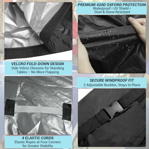 ORKELS Table Tennis Table Cover with Storage Bag, 420D Oxford Waterproof Cover (5000Pa), Windproof Buckle & Elastic Straps, 10.2FT x 6.2FT, Fits Indoor/Outdoor Ping Pong Tables
