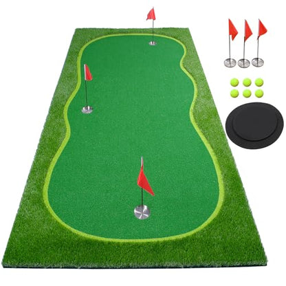 Golf Putting Green/Mat-Golf Training Mat- Professional Golf Practice Mat- Green Long Challenging Putter for Indoor/Outdoor - style: 5x12ft 3Holes