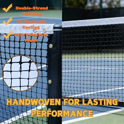 Professional Tennis Net 42ft x 3.5ft - Heavy Duty Handmade Court Replacement with UV & Waterproof Nylon, 6mm Steel Cable & Portable Design for Club, Coach & Backyard