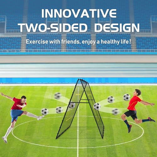 Double Sided Volleyball Rebounder Net, Adjustable Training Equipment Bounce Back Net Practice for Setting Spiking Bumping, Multi-Person Lacrosse, Baseball, Soccer Practicing - 7x4 Ft