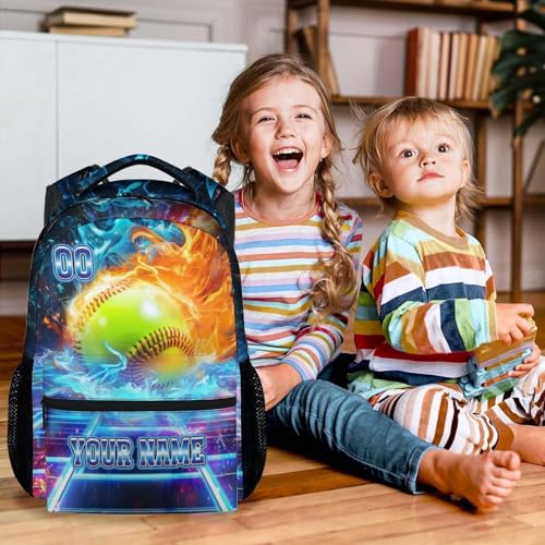 Custom Softball Backpack Gifts - Boys Backpack for Kids Students, 17 Inch Large Capacity Sport School Bookbag for Elementary Travel