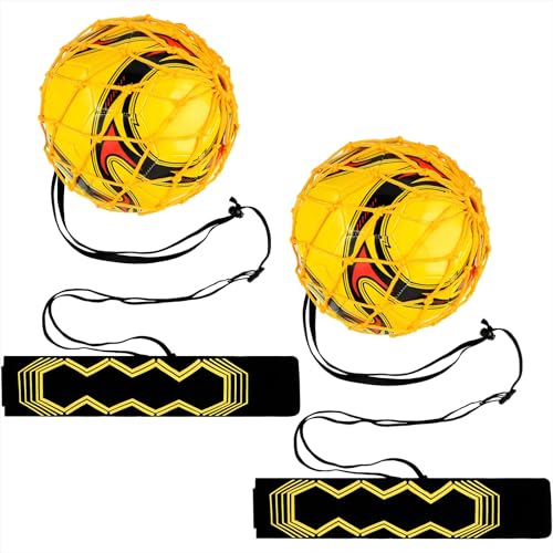 Civaner 2 Pcs Soccer Kick Trainer Equipment Solo Football Juggling Practice with Adjustable Cord and Waistband Improve Ball Control, Passing and Shooting for Kids Adults Fits Ball Size 3, 4, 5 - color: Yellow