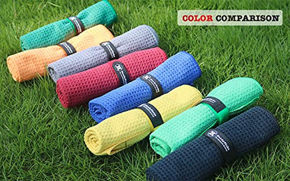Handy Picks Microfiber Golf Towel (16" X 16") with Carabiner Clip, Waffle Pattern Golf Towel Hook and Loop Fastener - The Convenient Golf Cleaning Towel - color: Black/Grey/Red