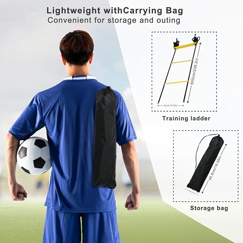 20ft Adjustable Agility Speed Ladder Training Ladder with Carry Bag - Soccer, Speed, Football Fitness Feet Training - Agility Training Equipment for Footwork Drills - color: Yellow