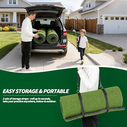 5x5ft Golf Hitting Mat for Indoor and Outdoor Practice, High-Elasticity Golf Practice Driving Range Turf Mat, Convertible 2-in-1 Golf Hitting & Putting Mat for Garage Simulator Training