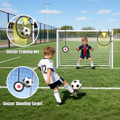 Soccer Goal for Backyard - 12×6/8×6/6×4 FT, Training and Tournament Size Metal Frame Soccer Net with Target Net, Shooting Target & 12 Training Cones for Kids Teens Adults Easy Assembly - size: 6x4 ft