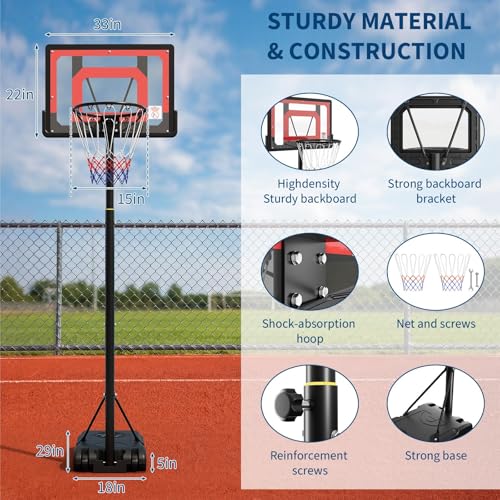 Kids Basketball Hoop Outdoor, Adjustable Height Portable Basketball Hoops & Goals with 33 inch PC Backboard for Backyard, Driveway and Court - color: Balck&Red
