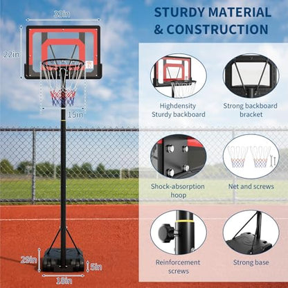 Kids Basketball Hoop Outdoor, Adjustable Height Portable Basketball Hoops & Goals with 33 inch PC Backboard for Backyard, Driveway and Court - color: Balck&Red
