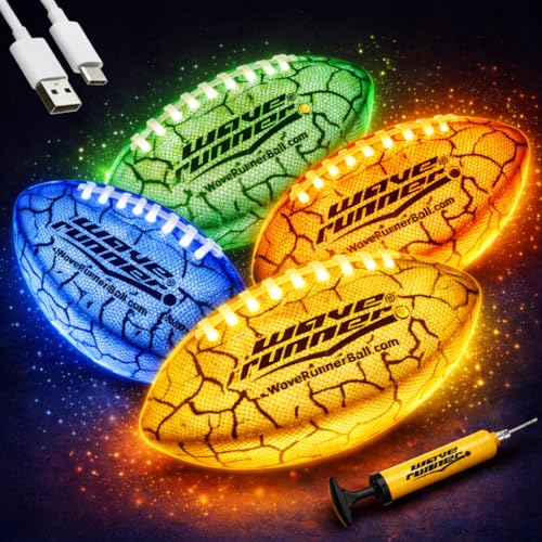 Wave Runner Light Up Football for Kids, Glow in The Dark LED Football, Rechargeable Football, Junior Size Waterproof Football Toy, Outdoor Football Gifts for Boys 8-12 - color: Random Color