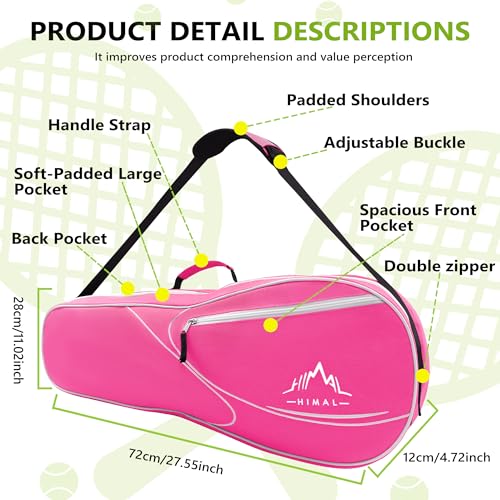 Himal 3 Racquet Tennis Bag With Protective Pad, Tennis Racket Bag for Men Women, Sports Enthusiasts of All Ages - color: Pink