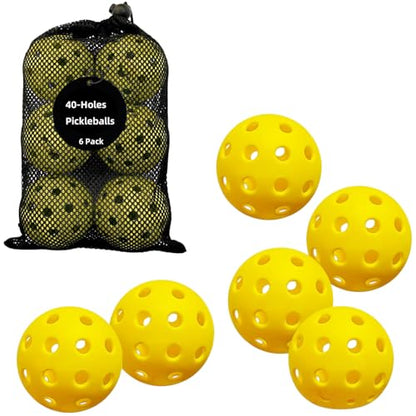 6 Pack Pickleball Balls for Outdoor & Indoor, 40-Holes Practice & Game Pickle Balls with Mesh Bag, High Visibility - color: Yellow - 6 Pack