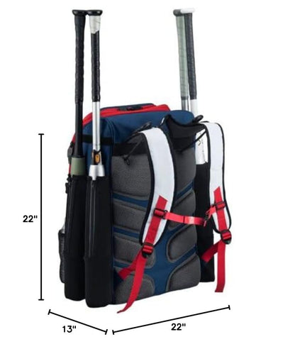 Tournament Backpack Baseball Bag, Large Capacity Bat Holder, Softball Bag with Shoe Compartment and Fence Hook, Red/White/Blue