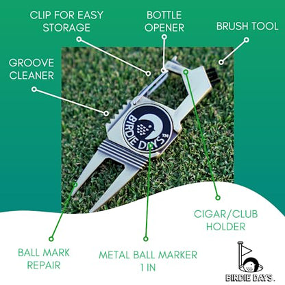 Ball Marker and Magnetic Divot Tool Gift Sets | Antique Silver or Brass Finish | 2 Markers | 1 Multi-Functional Golf Divot Repair | Bottle Opener | Groove Brush Cleaner | Premium Gift Box - color: Black Set