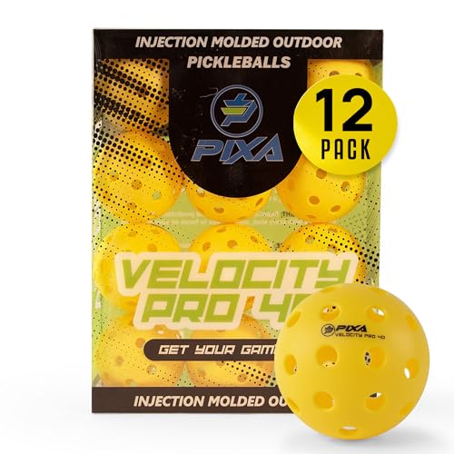 Outdoor Pickleballs – USAPA Approved 40-Hole, Crack-Resistant, Rotationally Molded for All Courts – High Visibility Bright Green or Yellow – PIXA Velocity Pro 40 (3, 6, or 12 Pack) - color: Bright Yellow, size: 12 Pack