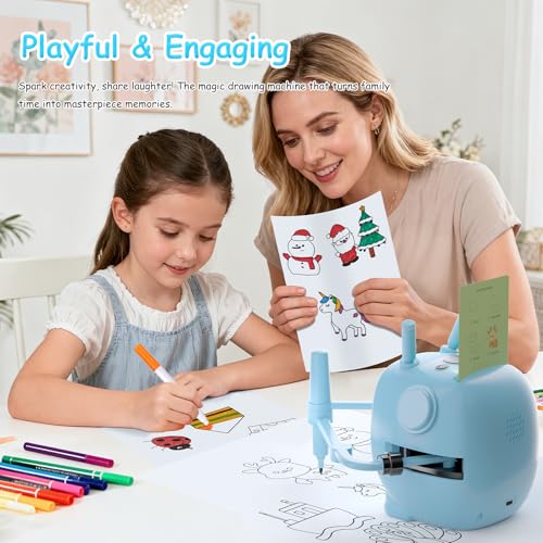 Art Enlightenment Drawing Robot: Educational Interactive Learning Toy for Kids - Auto Painting Machine with 192 Cards & Pens - Montessori Gifts for 3-8 Year Old - color: Blue