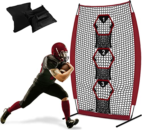 Football Throwing Target Net - Quarterback Training with 3 Pockets Heavy-Duty Fiberglass Poles & Polyester Portable Accuracy Practice for Backyard/Team Drills Youth Players - size: 5X7FT