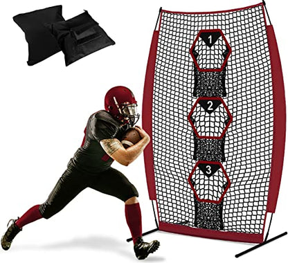 Football Throwing Target Net - Quarterback Training with 3 Pockets Heavy-Duty Fiberglass Poles & Polyester Portable Accuracy Practice for Backyard/Team Drills Youth Players - size: 5X7FT