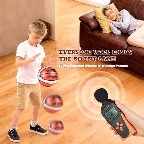 Silent Basketball with Cover Size 7 High Bounce Indoor Airless Foam Ball for Quiet Traning Basketball Soundless for Dribbling,Youth Gift for Teen Boys