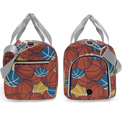 Basketball Pattern Orange Brown Waterproof Duffel Bag Adjustable Shoulder Strap Perform Training Travel Bag for Teens Adults