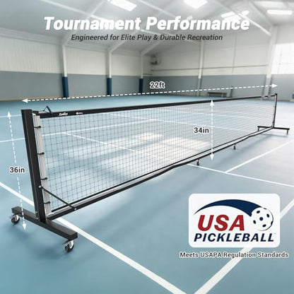 Pro Aluminum Pickleball Net with Carbon Fiber Paddle, Dual-Side Tension Lock System, Locking Wheels, 22FT Tournament Regulation Size for Outdoor Court, Driveway & Gym, Easy Setup, Carry Bag