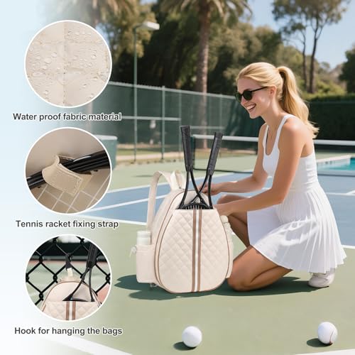 Tennis Bag, Convertible Sling Crossbody Backpack Waterproof Reversible Racket Bags for Women Men - color: Beige