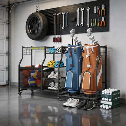 Ultrawall Golf Bag Storage Rack Organizer, Golf Bag Holder Stand for Garage, Golf Equipment Rack - size: 63.5in-Holds 2 Golf Bags & Ball