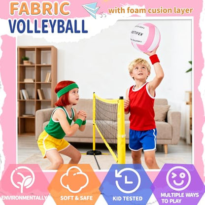 Soft Indoor Volleyball, Ultra Soft Fabric Lightweight Volleyball for Safe & Quiet Practice, Ideal for Kids Youth Beginners Indoor Home Yard Training Games (Deflated)