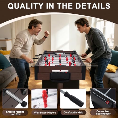 4-in-1 Multi Game Table, 54" Combination Game Table Set, Combo Games Table with Air Hockey, Table Tennis, Foosball, Poker Tabletop for Family, Game Room, Teenagers, Adults