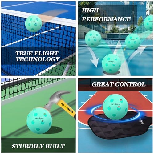 Indoor Pickleball Balls|Crack-Resistant| 26 Holes | 6Pack, 12 Pack |Made to USAPA Standards | Aerodynamics| High Bounce Durable Practice Pickle Ball for Beginner Intermediate Player - color: light blue-12 pack