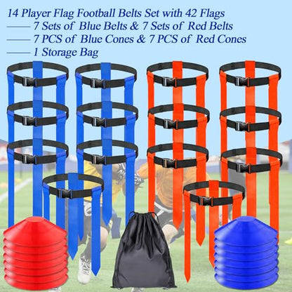 16 Sets Flag Football Belts, Adjustable Flag Football Set, Flag Football Flags Training Set Include Cones - color: 14sets Flag Football Belts With Cones