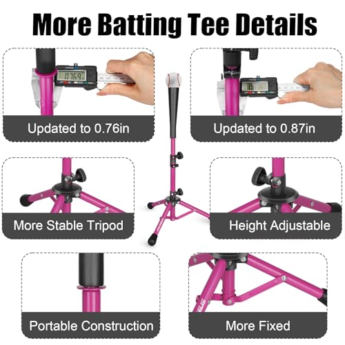 Baseball Tee Batting Tee Softball Tee Portable Travel Hitting Tee,Easy Adjustable Height,Stable Tripod Stand - color: Purple, style: Tee