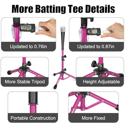 Baseball Tee Batting Tee Softball Tee Portable Travel Hitting Tee,Easy Adjustable Height,Stable Tripod Stand - color: Purple, style: Tee