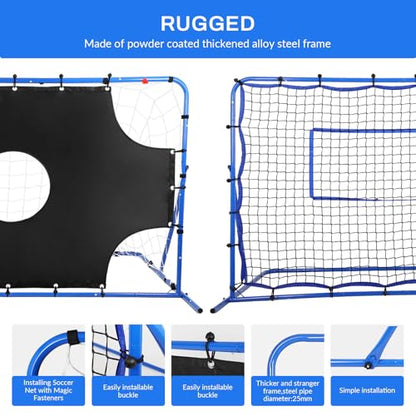FAHKNS Three Modes of Soccer Goal, Target Net and Rebound Net, Precision Training, Tear-Resistant, Corner Kick Training, Suitable for Children and Teenagers Control (6x4FT)