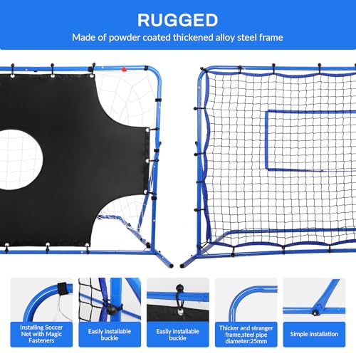 FAHKNS Three Modes of Soccer Goal, Target Net and Rebound Net(6x4FT), Precision Training, Tear-Resistant, Corner Kick Training, Suitable for Children and Teenagers Control
