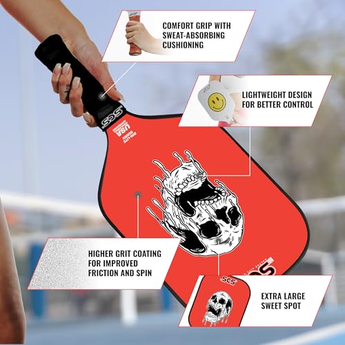 SCS Carbon Fiber Pickleball Paddle – USAPA Approved 2024 – Lightweight, Enhanced Spin, Sure-Grip Handle – Evo-Lite Series for Intermediate Players - color: Overkill
