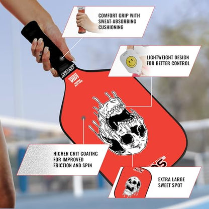 SCS Carbon Fiber Pickleball Paddle – USAPA Approved 2024 – Lightweight, Enhanced Spin, Sure-Grip Handle – Evo-Lite Series for Intermediate Players - color: Overkill
