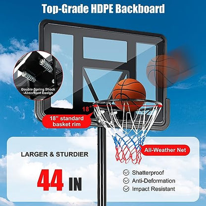 GYMAX Portable Basketball Hoop Outdoor, 10FT Height Adjustable Basketball Goal w/Shatterproof Backboard & Built-in Wheels for Kids Youth Adult