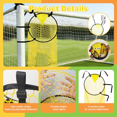 6 Pcs Football Target Net Set Soccer Goal Targets with Adjustable Straps, Corner Soccer Train Goal for Shooting Accuracy Training Top Bins Soccer Target Goal for Lacrosse, Hockey, Football