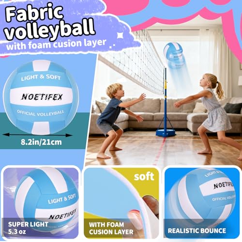 Soft Volleyball-Super Soft Fabric Light Volleyball for Indoor Practice Safe and Quiet Kids Youth Beginners House Yard Training Practice Games(Deflated) - color: Blue,white
