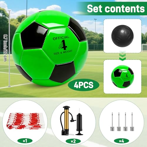 4 Pack Soccer Balls Size 5/4/3 Bulk with Pump, Carry Net, Needles - Pelota De Futbol Official Size Training Practice & Match Ball - Ideal Soccer & Birthday Gift - color: Color-Black, size: Size 4