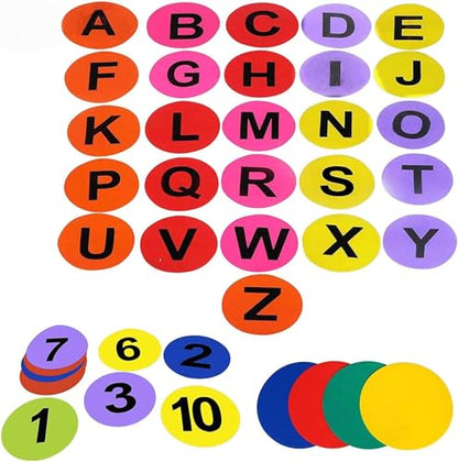GSi Spot Markers – Non-Slip Non-Toxic Poly Spots – Floor Markers for PE, Sports & Classroom Activities - size: 8.⁠ ⁠Round Alphabet Number Combo