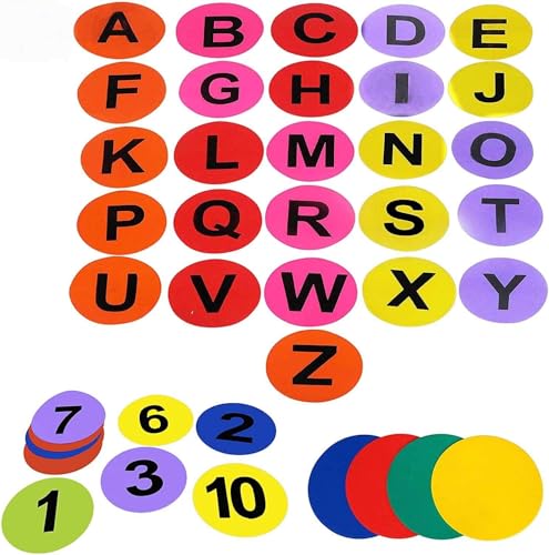 GSi Spot Markers – Non-Slip Non-Toxic Poly Spots – Floor Markers for PE, Sports & Classroom Activities - size: 8.⁠ ⁠Round Alphabet Number Combo