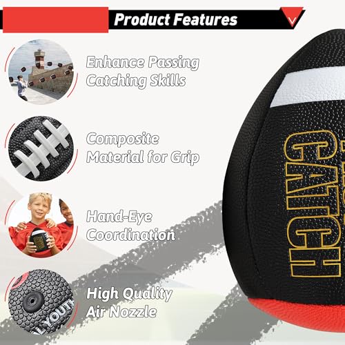 PassCatch Composite Training Football, Peewee Size, Youth Size(Ages 5-13) & Official Size(Ages 14+), Enhance Solo Passing Catching Skills(with Pump) - style: Youth Size 7(Ages 5-14)