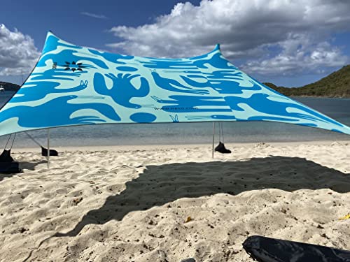 Neso Portable Beach Tent Sun Shelter with Sand Anchor - Lightweight Beach Shade Canopy - Easy Setup for Family Outings - Patented Reinforced Corners - UPF 50+ Sun Protection - 7 x 7ft - Coastal Birds - color: Coastal Birds